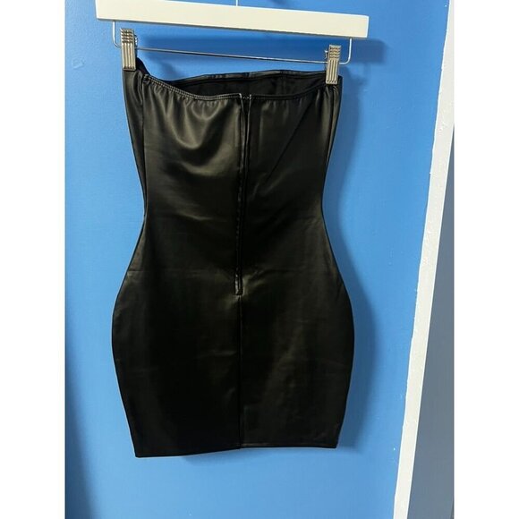 Windsor Strapless Black Faux Leather Bodycon Mini Dress Back Zipper Closure, rav - Picture 5 of 8